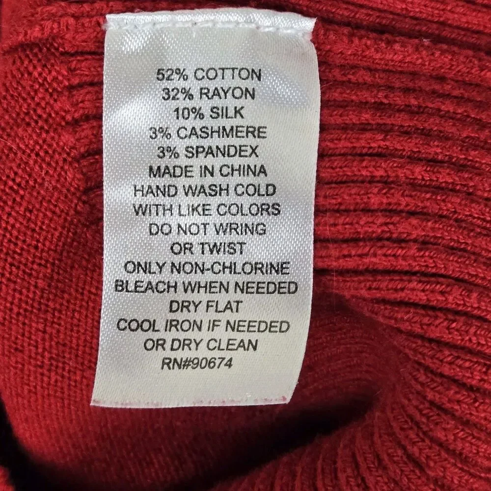 Boston Proper V-Neck Sweater XS Red Cashmere Silk Ribbed Waist & Sleeves